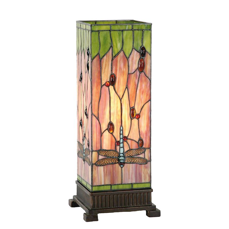 Foto van Haes deco - tiffany tafellamp rood, groen 18x18x45 cm fitting e27 / lamp max 1x40w