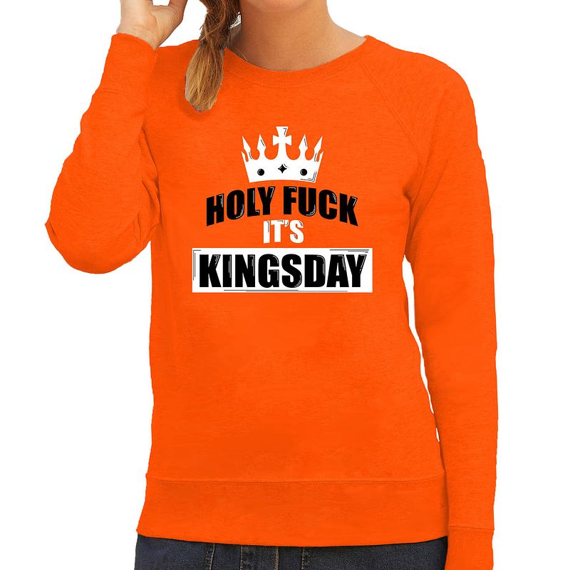 Foto van Holy fuck its kingsday sweater oranje voor dames - koningsdag truien xl - feesttruien