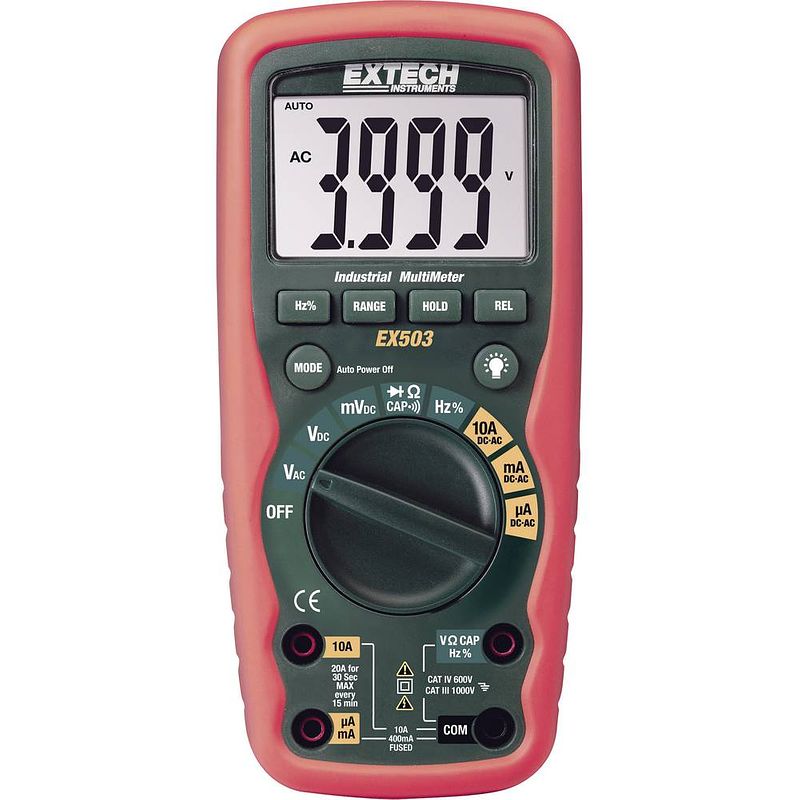 Foto van Extech ex503 multimeter digitaal waterbestendig (ip67) cat iii 1000 v, cat iv 600 v weergave (counts): 4000