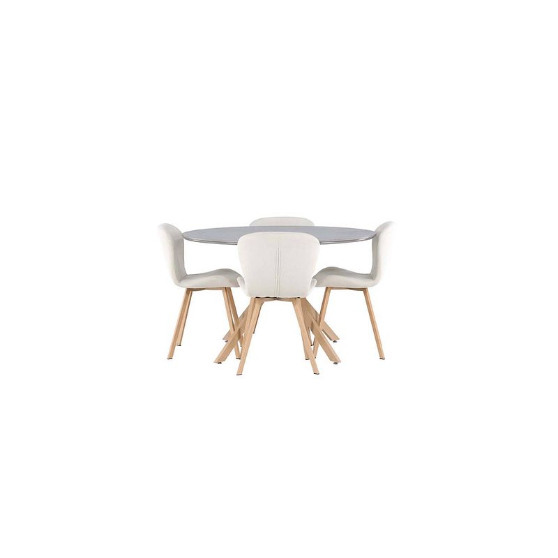 Foto van Piazza eethoek tafel grijs en 4 lilja stoelen beige.