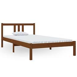 Foto van The living store houten bedframe - eenpersoonsbed - 100 x 200 cm - massief grenenhout - honingbruin