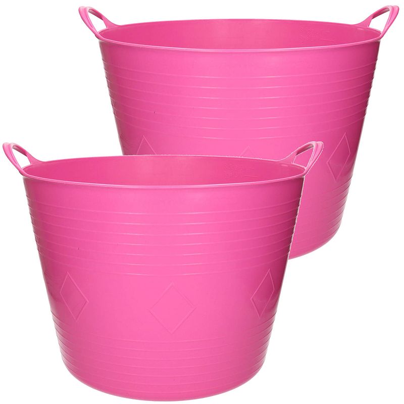 Foto van 2x stuks flexibele kuip emmer/wasmand rond roze 43 liter - wasmanden