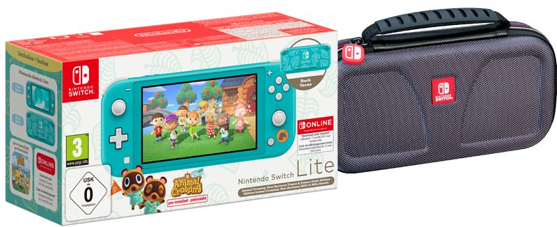 Foto van Nintendo switch lite turquoise + animal crossing + nintendo switch online + beschermhoes