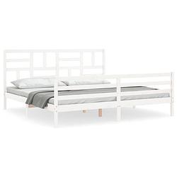 Foto van The living store bedframe massief grenenhout - 205.5 x 185.5 x 104 cm - multiplex lattenbodem - wit