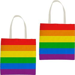 Foto van 2x polyester boodschappen tasje regenboogkleuren/pride vlag 30 x 40 cm - boodschappentassen