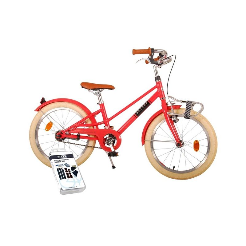 Foto van Volare kinderfiets melody - 18 inch - koraal rood - inclusief ways bandenplakset