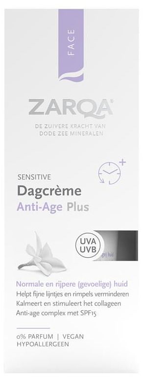 Foto van Zarqa sensitive dagcrème anti-age plus 0% parfum spf15