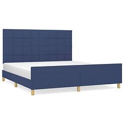 Foto van The living store bedframe - blauw stof - verstelbaar hoofdeind - stabiele poten - multiplex lattenbodem - comfortabele