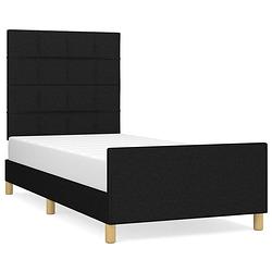 Foto van The living store bedframe - hoofdbord - verstelbaar - multiplex lattenbodem - zwart - 203x103x118/128 cm