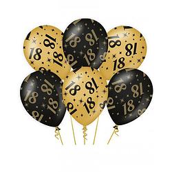 Foto van 6x stuks leeftijd verjaardag feest ballonnen 18 jaar geworden zwart/goud 30 cm - ballonnen