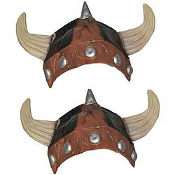 Foto van Set van 2x viking verkleed helm bruin/beige voor volwassenen - verkleedhoofddeksels