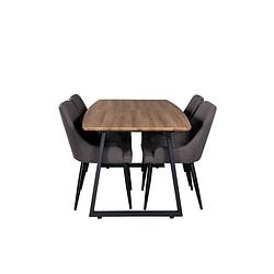 Foto van Incanabl eethoek eetkamertafel udtræksbord længde cm 160 / 200 el hout decor en 4 plaza eetkamerstal grijs, zwart.