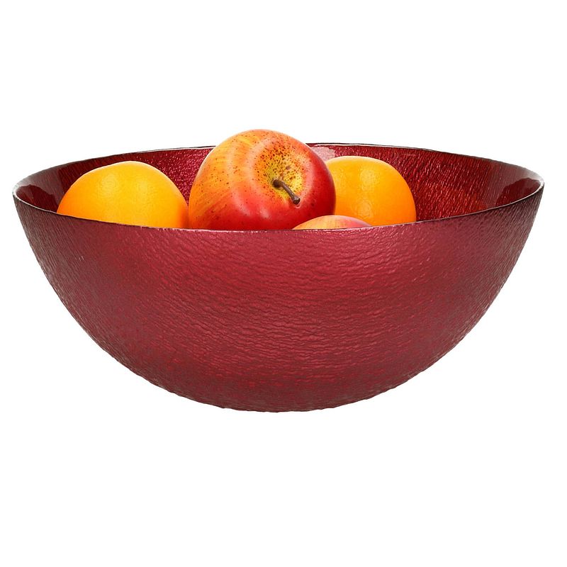 Foto van Decoratie schaal/fruitschaal van glas rood rond d28 x h11,5 cm - fruitschalen