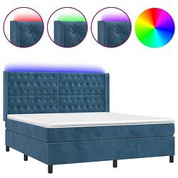 Foto van The living store boxspring bed - fluweel - led - 203x163x118/128 cm - donkerblauw