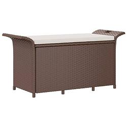 Foto van Vidaxl tuinbank met kussen 116x46x57 cm poly rattan bruin