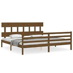 Foto van The living store bed grenenhouten massief - kingsize - honingbruin - 205.5 x 205.5 x 81 cm