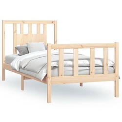 Foto van The living store houten bedframe - grenenhout - 205.5 x 95.5 x 69.5 cm - hoofdeind inbegrepen