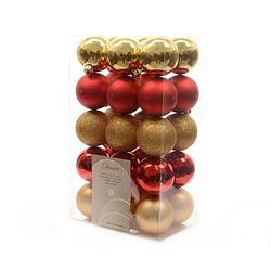 Foto van Kerstballen kunststof goud/rood 6cm 30st kerstartikelen