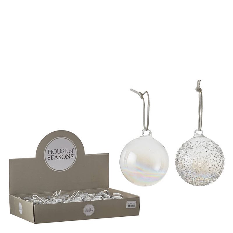 Foto van 1x kerstboom ballen transparant parelmoer glas 7 cm - kerstbal