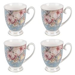 Foto van Haes deco - mokken set van 4 - 11x8x10 cm / 300 ml - met bloemen - peony chique