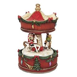 Foto van Haes deco - muziekdoos draaimolen ø 11x17 cm - rood - kerst figuur, kerstdecoratie