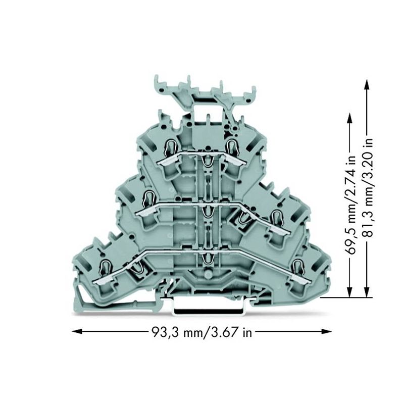 Foto van Wago 2002-3231 doorgangsklem 3-etages 5.20 mm spanveer toewijzing: l, l, l grijs 50 stuk(s)
