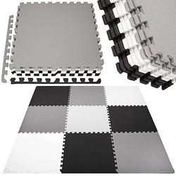 Foto van Speelmat speelmat foam puzzelmat 9 puzzelstukken 179 x 179 cm zwart/grijs/wit