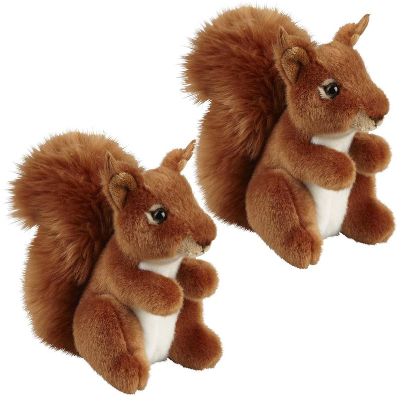 Foto van Familie set van 2x stuks pluche knuffel dieren rode eekhoorn van 18 cm - knuffel bosdieren