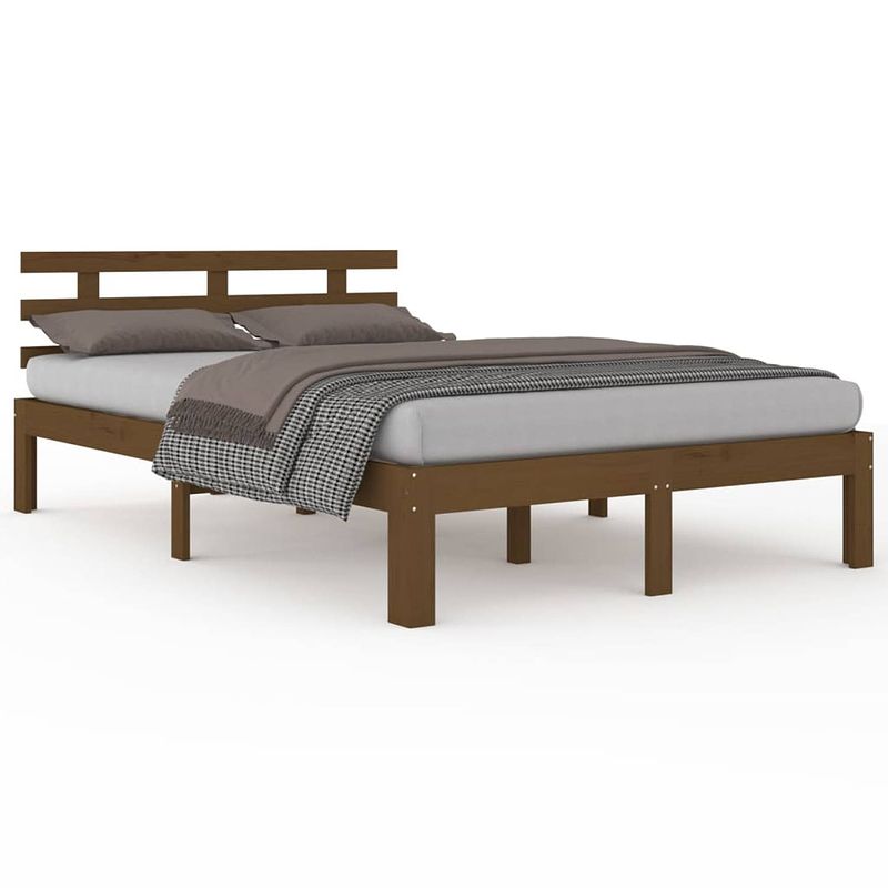 Foto van The living store bedframe grenenhout - 205.5 x 153.5 x 69.5 cm - honingbruin