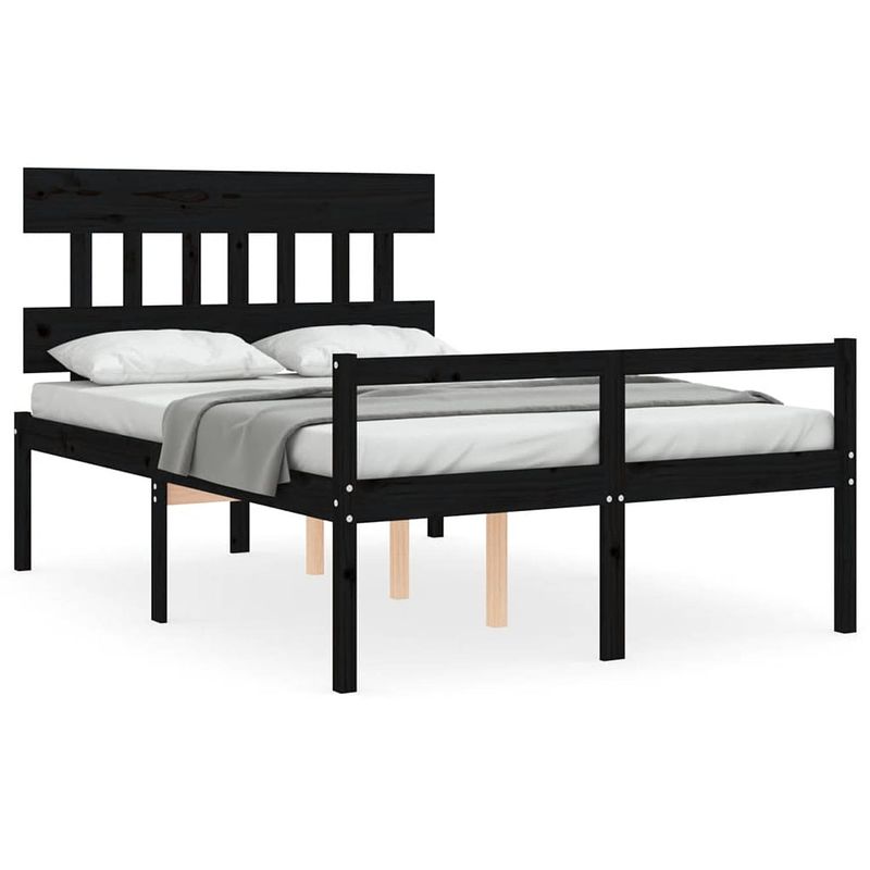 Foto van The living store houten bedframe - massief grenenhout - 205.5 x 145.5 x 81 cm - zwart