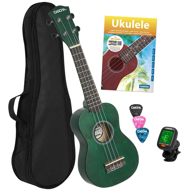 Foto van Cascha hh 3972 it sopraan ukelele set linden groen met italiaans leerboek