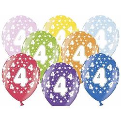 Foto van 12x stuks verjaardag ballonnen 4 jaar thema met sterretjes - ballonnen