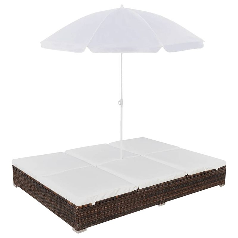 Foto van Vidaxl loungebed met parasol poly rattan bruin