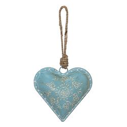 Foto van Clayre & eef hanger hart 10x10 cm blauw ijzer bloem woondecoratie blauw woondecoratie