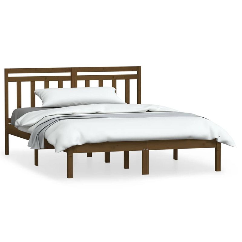 Foto van The living store bedframe grenenhout - honingbruin - 195.5 x 146 x 100 cm - geschikt voor 140 x 190 cm matras