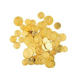 Foto van Piraten schatkist speelgoed munten goud 200x stuks van plastic - speelgeld