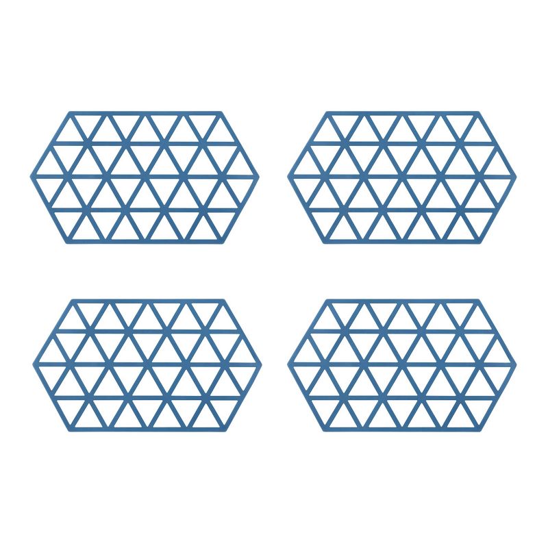 Foto van Krumble siliconen pannenonderzetter hexagon lang - blauw - set van 4