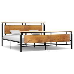 Foto van The living store metalen bedframe - 208.5 x 206 x 90 cm - massief eikenhout - zwart