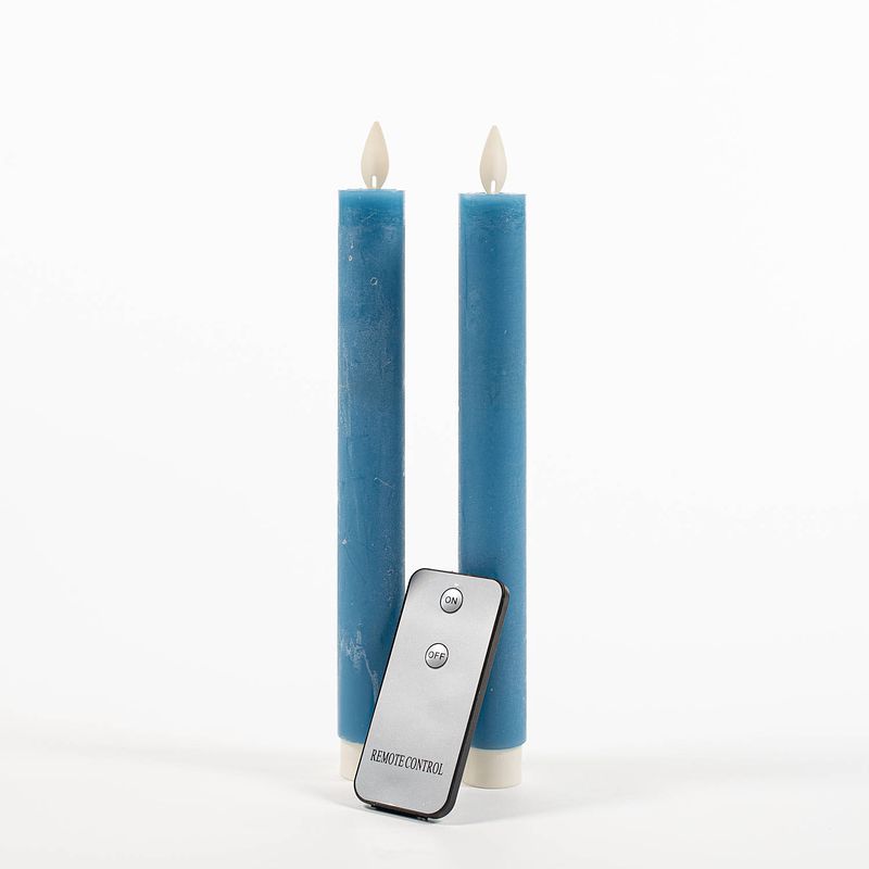 Foto van 2pcs denim blue rustic wax taper candle 23cm moving fla