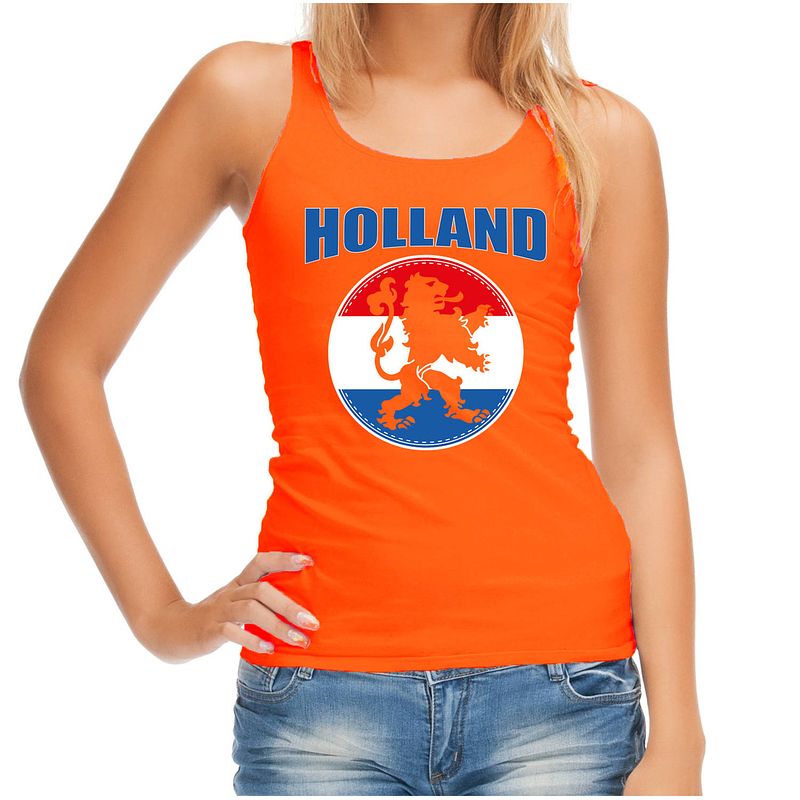 Foto van Oranje fan tanktop / kleding holland met oranje leeuw ek/ wk voor dames l - feestshirts