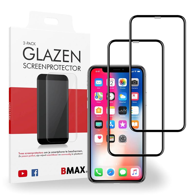 Foto van 2-pack bmax apple iphone x/xs screenprotector - glass - full cover 5d - black