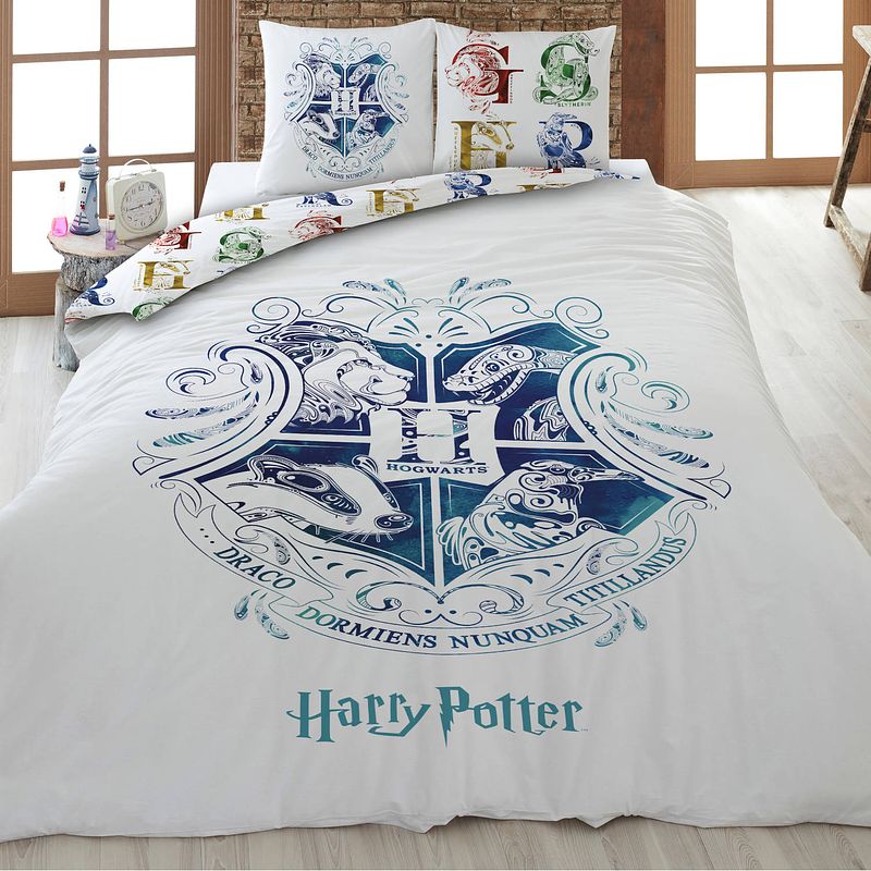 Foto van Harry potter dekbedovertrek hogwarts - tweepersoons - 200 x 200 cm - wit