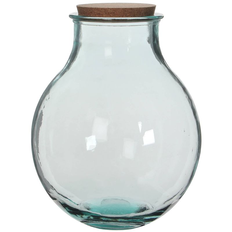 Foto van Ronde vaas olly 29 x 38 cm transparant gerecycled glas met kurk deksel - home deco vazen - woonaccessoires