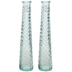 Foto van 2x stuks vazen/bloemenvazen gerecycled glas - d7 x h32 cm - transparant - vazen
