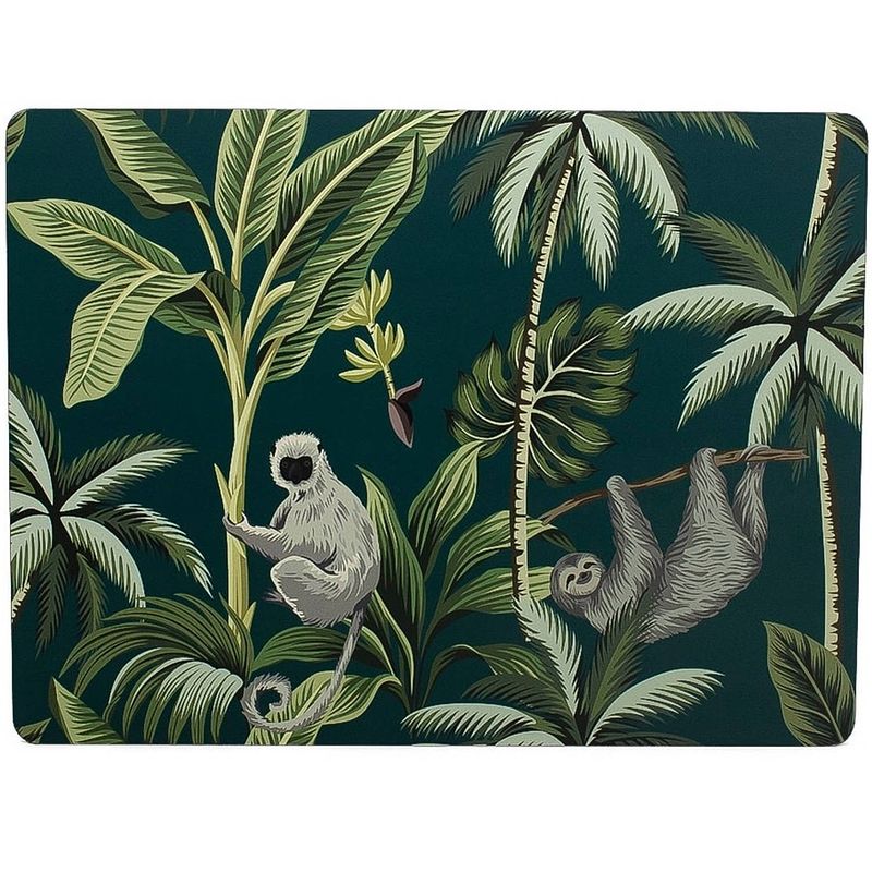 Foto van 2x stuks rechthoekige placemats jungle print petrol blauw kurk 30 x 40 cm - placemats