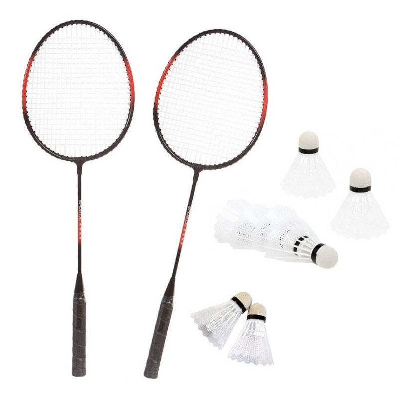 Foto van Badminton set rood/zwart met 8x shuttles en opbergtas - badmintonsets