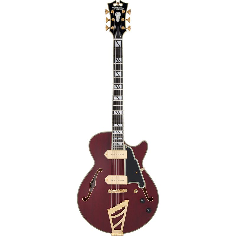 Foto van D'sangelico deluxe ss baritone satin trans wine semi-akoestische bariton gitaar