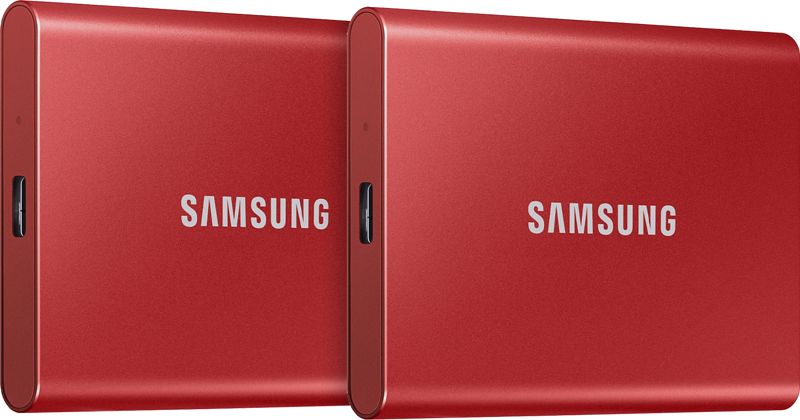 Foto van Samsung t7 portable ssd 1tb rood - duo pack