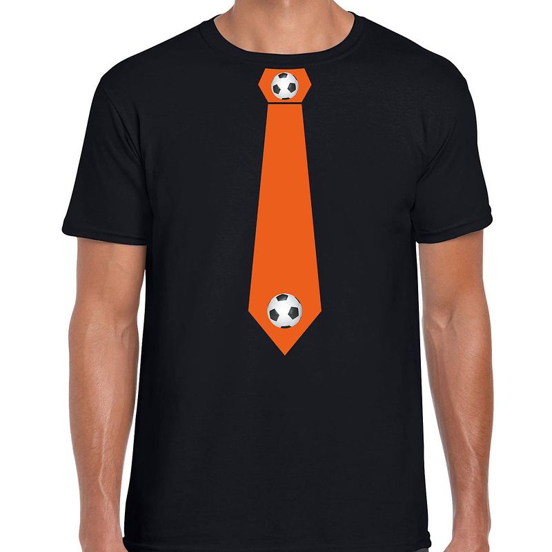 Foto van Zwart fan shirt / kleding holland oranje voetbal stropdas ek/ wk voor heren l - feestshirts