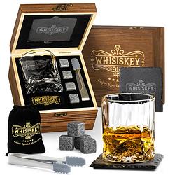 Foto van Whisiskey luxe whiskey set - incl. whiskey glas, 6 whiskey stones, onderzetter, opbergzak, opbergbox - whisky cadeauset